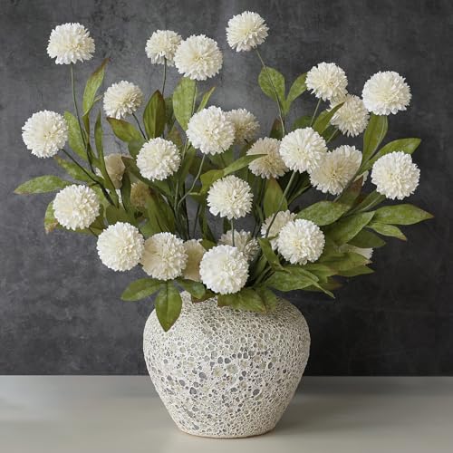 VIERENA 12 Pcs Faux Silk Pompon Mum Artificial Flowers for Vase -27", Bulk Fake Chrysanth Branches with Stems for DIY Bouquet Centerpieces Wedding Fillers Arrangements Shower Decorations (Cream) - color: Cream