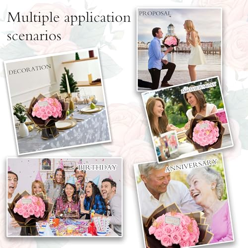 Pink Glitter Roses Bouquet, 30 Pcs DIY Fake Flowers Bouquet, Everlasting Shiny Artificial Rose Bouquet for Valentine's Day, Anniversary, Engagement, Wedding - color: Light Pink