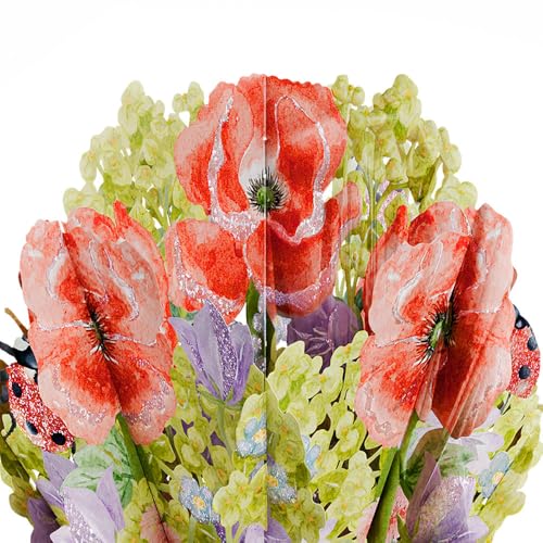 Lovepop Everyday Pop-Up Bouquet with Glitter Details for Her and Him - 3D Greeting Cards for Boys, Girls, Men, Women - Lovely Ladybug - 12" Glitter Bouquet - Blank Notecard & Envelope Included - color: Lovely Ladybug Glitter Bouquet