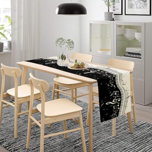 Music Table Runner,Retro Black White Piano Keys Table Runner for Home Indoor Outdoor Kitchen Holiday Party Wedding Decor 13x36 Inch - color: Music-3, size: 13x36in