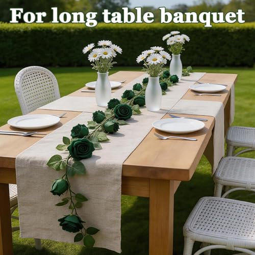 Felice Arts 2 Pack Green Artificial Flower Garland, Each 6.5FT Fake Rose Floral Garland, Hanging Rose Vines Spring Garland for Wedding St.Patrick's Day Swing Table Home Party Decor - color: Green