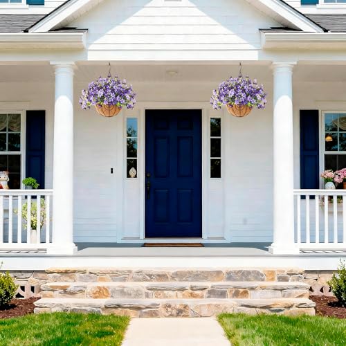 INQCMY Artificial Hanging Flowers for Outdoors, 5 Bundles UV Resistant Artificial Hanging Baskets,All Weather Fake Flowers for Patio, Porch, Yard, Window Box,Home for Spring Summer Decoration. - color: Deep Purple