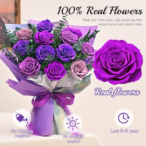 Flower Bouquet 12-Piece Preserved Roses Purple - color: Purple-12, size: 12 Roses