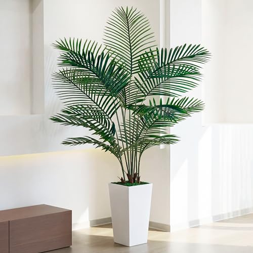 Artificial Palm Tree 6FT Tall, Faux Palm Tree Indoor Outdoor, 72in Fake Tropical Areca Plant with Planter, Lifelike Leaves Large Potted Floor Plant for Home Office Living Room Decor