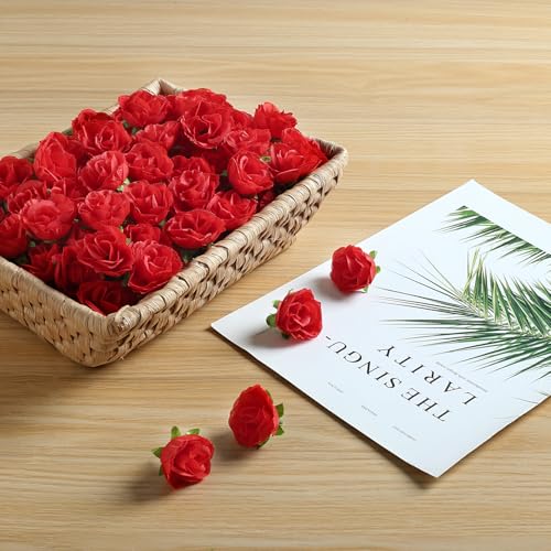 SITUMEIZI 100 Pcs 1.3 inches Mini Red Rose Head Fake Red Roses Artificial Flowers for Wedding Decor, Graduation Cap, Cake, DIY Flower Wall Mother's Day Home Party Decor - color: Red