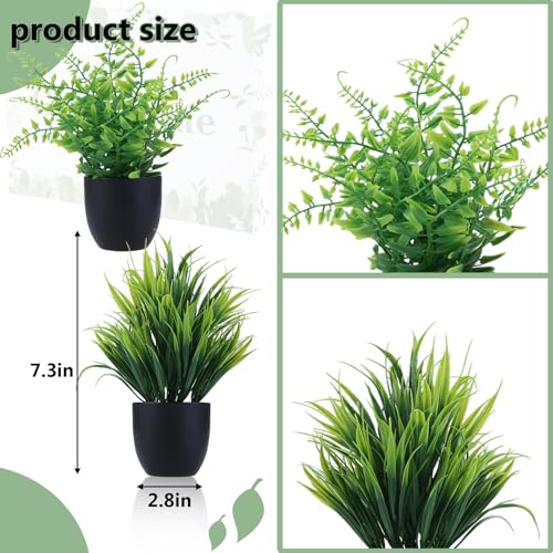 GREENTIME 2 Pack Fake Plants in Black Pot Small Artificial Plant Wheat Grass for Home Decor Faux Fern Greenery Indoor Bathroom Shelf Home Office Desk Bedroom Cabinet Kitchen Table Decorations - color: Black-2