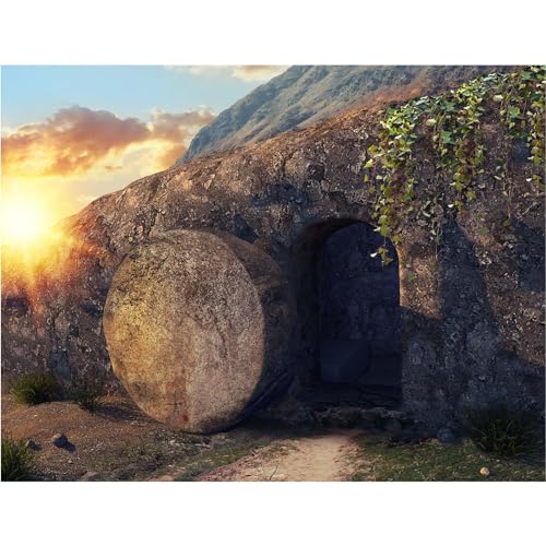Empty Stone Tomb Photography Backdrop Crucifixion of Jesus Christ Holy Lights Cross Background God Bless Jesus Christian Pray Kids Adults Portraits Photo Studio Props Church Decor 5x3ft - color: Black_Brown, size: 5x3ft