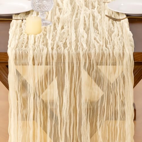 Socomi Beige Cheesecloth Table Runner Tulle Gauze Cheese clothBoho Rustic 120 inch 10FT Runner for Wedding Party Baby Shower Birthday Holiday Decorations 1pc - color: Beige, size: 10ft X 1pc