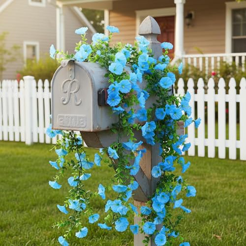 GTIDEA 6Pcs Fake Vines 36Ft Floral Garland Artificial Hanging Morning Glory Flowers Spring Garland Purple for Outdoors Wall Fence Indoor Arch Wedding Décor - color: Blue-6pcs