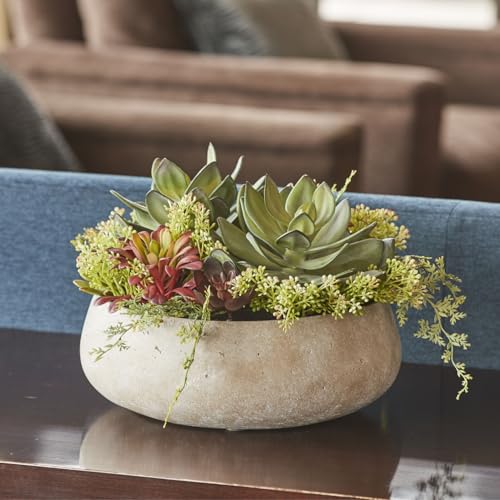 Round Faux Succulent Arrangement, 14" Premium Artificial Indoor Plant Enhances Interior Design, Display on Any Surface in Your Home Adding an Inviting Touch of Nature, Natural Planter Pot Included - size: 14" Round Natural Planter