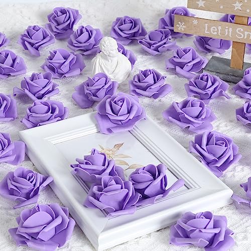 Foam Roses,200Pcs Purple Rose 1.97in Foam Flowers Artificial Rose Flower Heads for Crafts DIY Wedding Centerpieces Arrangements Home Decorations(Purple) - color: Purple