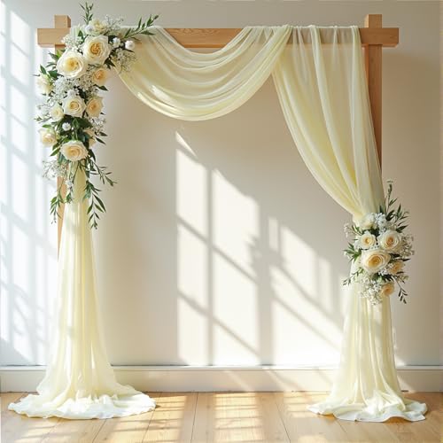 Wedding Arch Draping Fabric, 1 Panel 18FT Ivory Sheer Backdrop Curtain Chiffon Fabric Drapery Voile Scarf Draping Panels for Wedding Archway Ceremony Curtain Valance Party Decoration - color: Ivory Drapes Curtain, size: (1 Panel )6 Yards/18ft