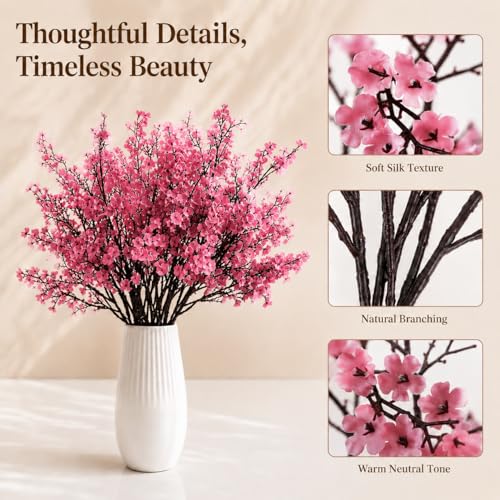 Mandy's 6 Bundles Artificial Light Brown Baby’s Breath Flowers | 18.5 Inch Silk Gypsophila European Style Modern Home Decor Centerpiece Neutral Wedding Flower Arrangements - color: Pink