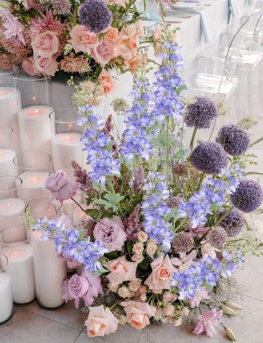 8PCS Voilet Artificial Delphinium Flowers with Clematis Greenery Long Stem Artificial Flowers Purple for Tall Vase for Home Wedding Floral Arrangement Centerpiece Table Decor (Voilet) - color: Violet