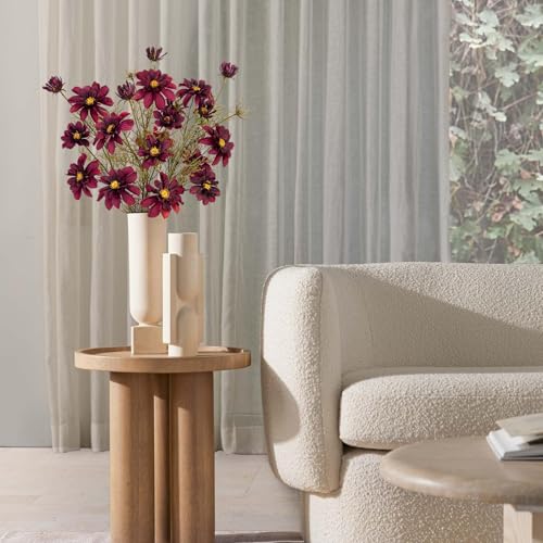 GnFlus Artificial Daisies Red Flowers Stems Gerbera Daisies Long Bouquet 5 Pcs Fake Silk Florals Daisy 27.5 Inch for Home Table Wedding Centerpieces Thanksgiving Burgundy - color: Dark Red Color