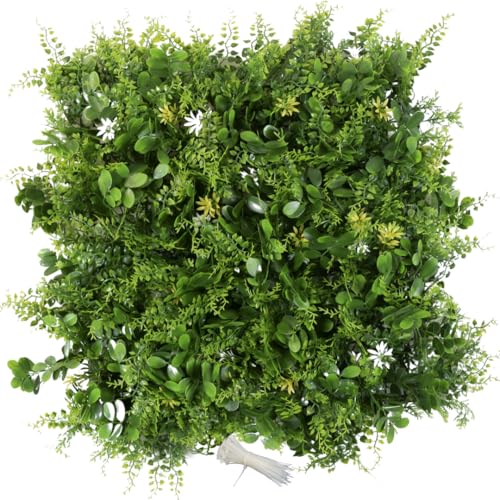 Artificial Green Wall Panels 20x20 Inch, Realistic Faux Plant Hedge for Indoor and Outdoor Decor, Weatherproof Greenery, Easy Zip Tie Installation - Enchanted Blossom Haven, 6 Pack - color: Enchanted Blossom Haven, size: 6 Packs