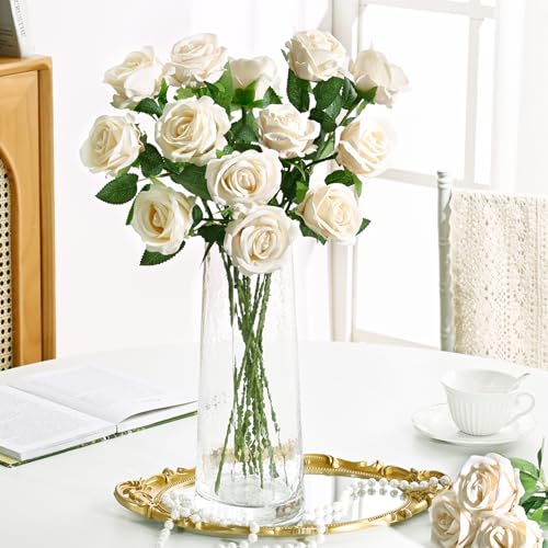 Waipfaru 50 Pcs Champagne Yellow Roses, Fake Roses Artificial Velet Flowers for Valentines Mothers Day Wedding Centerpieces Decor (Champagne) - color: Champagne, size: 50 Pcs