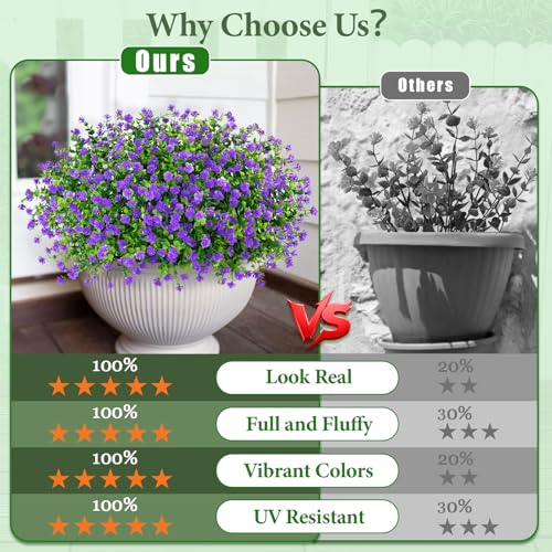 Yastouay Artificial Flowers for Outdoors UV Resistant, 34 Bundles Purple Realistic Fake Outdoor Flowers Fake Plants, Faux Flowers for Outdoor Planters Front Porch Garden Window Box Farmhouse Decor - color: Purple, size: 34 Bundles