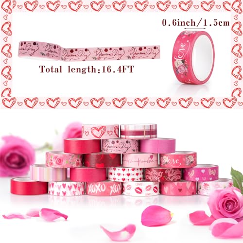 20 Rolls Valentine's Day Washi Tape Red Pink Heart Love Masking Tape for Wedding Romantic Scrapbook DIY Craft Valentines Decorative Duct Tape for Journaling Giftwrap Tape Supplies - style: Valentine's Day