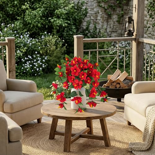 Briful 2PCS Artificial Hibiscus Flowers, 19.6in Tropical Faux Hibiscus Stems with Cascading Branches, Red Hibiscus Bouquet for Vase, Hanging Basket, Porch, Wedding, Party, Indoor Outdoor Decor - color: Red#940