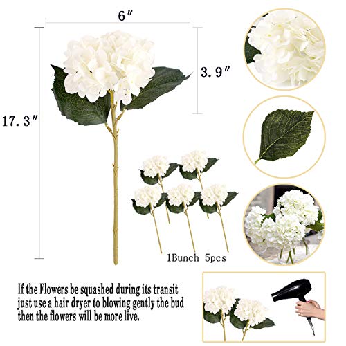 6 Pack White Faux Hydrangea Flowers, Silk Artificial Fake Hydrangea Stems for Wedding Centerpieces, Home Table Decor & Baby Shower Arrangement - color: White，6 Pack