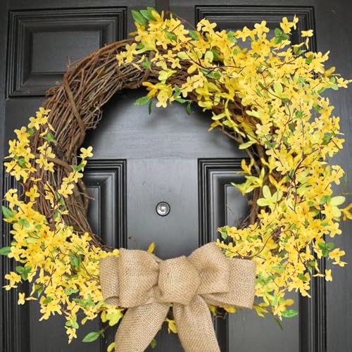 4pcs 23.6ft Forsythia Garland Artificial Flower Garlands Spring Garland for Mantle Fake Hanging Flower Vines Home Wall Home Party Wedding Indoor Outdoor Bedroom Wedding Decoration - color: 4 Pcs Garlands