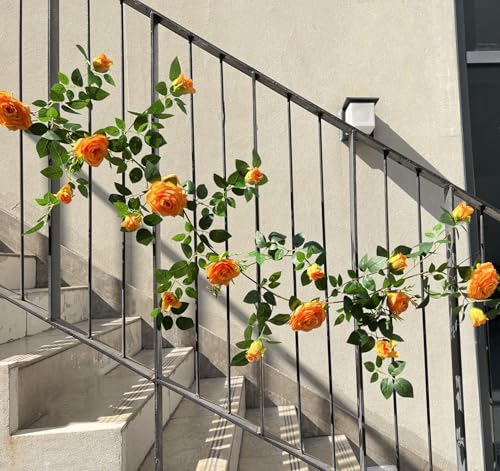5.9FT Bendable Rose Flower Garlands, Artificial Silk Wild Roses Vine Hanging Flowers for Wall Fireplace Fence Table centerpieces Trellis Wedding Indoor Outdoor Spring Decor(Orange,1PC) - color: Orange, size: 1