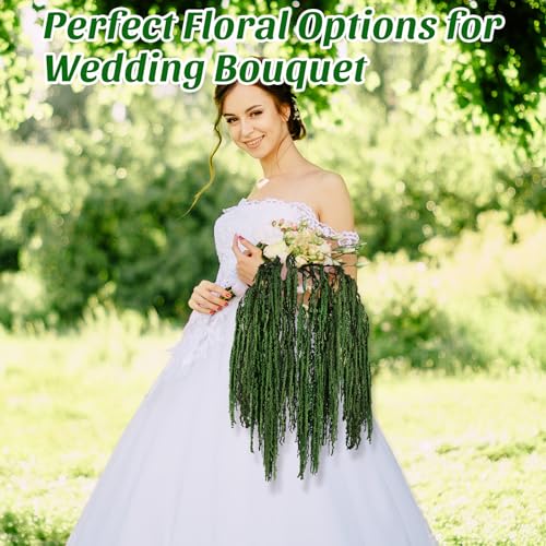 Suncalla 12 Pcs Dark Green Spring Natural Dried Amaranthus Hanging Flowers Amaranthus Artificial Flowers for Wedding Arch Bouquet Floral Garland Wall Home Decoration (23 Inch) - color: Spring Green