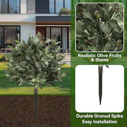 ENVEN Artificial Topiary Ball Trees with Ground Spikes UV Resistant Faux Greenery Shrubs Fake Shrubs for Outdoors, Realistic Faux Plants Bushes for Garden Porch Yard Patio Decor (Green) - color: Green