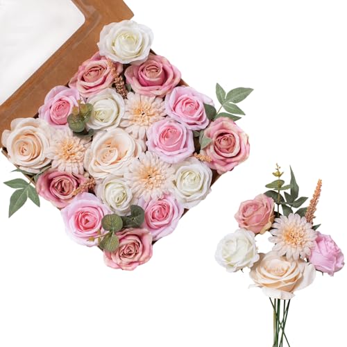 FANKO Artificial Flowers for DIY, Pink Blush Ivory Pale Peach Faux Flowers Bouquet, Fake Flowers with Roses Daisy Silk Flowers for Vase, Home Decor, Wedding Centerpiece, Floral Arrangement Décor - color: Baby Pink & Blush