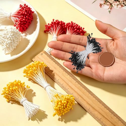 PATIKIL 3mm Double Heads Flower Stamen, 150 Pcs Artificial Flower Stamen Pistil Matt Pearl Floral Stamen for DIY Christmas Card Wedding Decoration, Black - color: Black