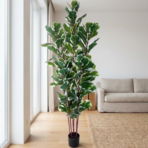 Giegxin 8 ft Artificial Fiddle Leaf Fig Tree with Plastic Nursery Pot, Large Fake Fiddle Plant, Tall Faux Ficus Lyrata Tree, Realistic Ficus Plant for Indoor Outdoor House Living Room Office Decor