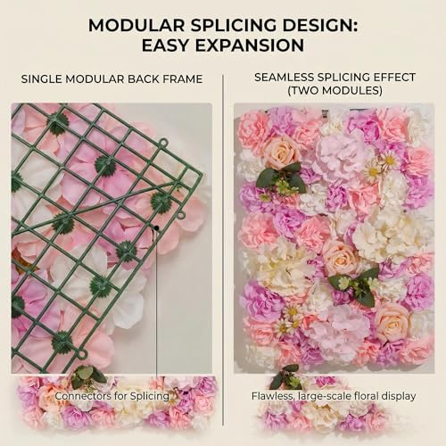 3D Flower Wall Backdrop 6 Pack, 24x16 Inch Pink & Purple Artificial Rose Panels for Wedding, Party, Photo Studio, Home & Fence Decor - color: Pink and Purple, size: 6PCS-16x24