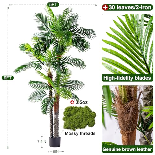 Large Artificial Tree Big Faux Tropical Palm Trees Indoor Outdoor Realistic Floor Plants Fake Silk Palm Plastic plantas for Modern Home Living Room Office Corner Patio Porch Decor Party Decorations - color: Beautiful Needle Palm, size: 9ft