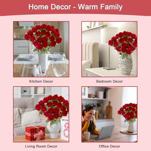 12Pcs Red Roses Artificial Flowers Fake Roses Faux Velvet Silk Flower for Home Wedding Decoration (Pearl Rose, Red) - color: Pearl Roses - Red 12p