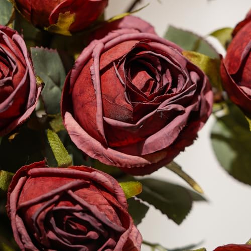 20pcs Artificial Roses Garden Style Silk Fake Rose Flowers Loose Natural Floral Bouquet Decorations for Valentine Wedding Anniversary Arrangement (Burgundy) - color: Burgundy