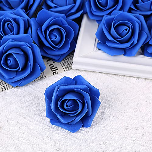 200pcs Royal Blue Artificial Foam Rose Flower Head, 3-Inch Blue Fake Flower Heads Stemless Flowers for DIY Crafts,Wedding Bouquets Party Baby Shower Home Decor (Royal Blue) - color: Royal Blue, size: 200PCS