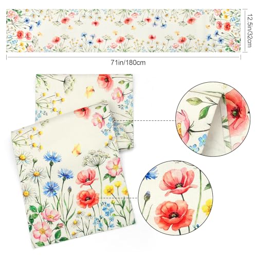 Betylifoy Daisy Floral Table Runner Watercolor Wildflower Butterfly Table Runners Spring Summer Kitchen Dining Table Decoration for Home Party Coffee Table Decor, 13x71 Inch - color: Floral, size: 13x71inch