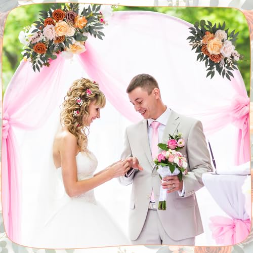 2 Pcs Wedding Arch Decorations - Reusable Artificial Hanging Flowers Floral Swag Greenery Garland for Wedding Welcome Sign Backdrop Bridal Ceremony Reception Backdrop Decoration(Champagne) - color: Champagne+light Pink