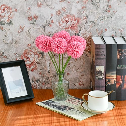 Mandy's 12pcs Artificial Hot Pink Chrysanthemum | 11.8 inch Artificial Mums Flowers for Home Table Centerpiece Summer Decor Silk Flowers for Porch Patio and Wedding - color: Hot Pink