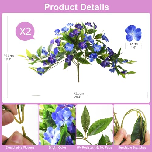 Hommyea Artificial Flowers for Outdoor, 2 Bundles UV Resistant Fake Plants Decoration Realistic Faux Silk Flowers No Fade Plastic Flowers for Outside Planters Home Porch Patio Yard Garden Decor - color: Deep&light Blue