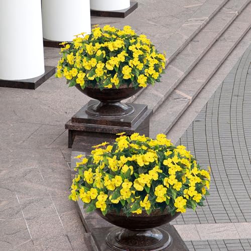 Uqueeten15.7” Fake Flowers Artificial Flowers for Outdoor,Silk Artificial Impatiens Bouquet Flowers for Outdoors，Spring Flowers Flores Artificiales para Decoracion Indoor Decor 8PCS(Yellow) - color: Yellow-8
