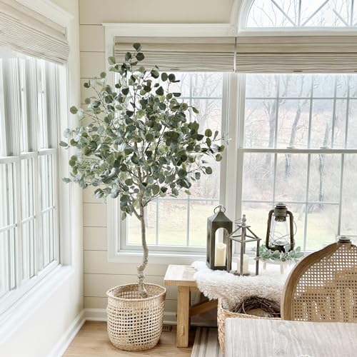 LYERSE 6ft Artificial Eucalyptus Tree in Plastic Nursery Pot, Tall Faux Eucalyptus Stems Fake Plants with 846 Silver Dollar Leaves, Artificial Trees for Office House Living Room Home Decor Indoor - size: 6ft