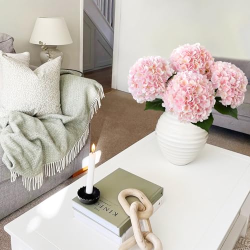 JINWOE Pink Flowers Silk Artificial Hydrangeas, 4Pcs 22" Lifelike Large Silk Flowers with Stems, Artificial Flowers for Wedding Bouquet Table Centerpieces Outdoor Home - color: Light Pink