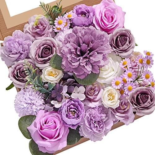 Serwalin Artificial Flowers Silk Flowers Wedding Cake Flowers Purple Fake Flowers Box Set for DIY Wedding Bouquets Table Centerpieces Arrangements Baby Shower Home Decor - color: Forest Purple, size: 1 Box
