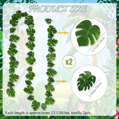 GuassLee 13.12 FT Hawaiian Tropical Party Decoration String Lights-40 LED Monstera Leaf String Lights for Luau Aloha Jungle Themed Party Decorations Supplies (2 Pcs)