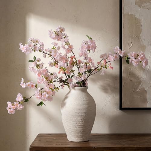 3 Pcs Pink Cherry Blossom Branches 37 Inch Artificial Fake Realistic Cherry Blossom Stems Silk Faux Extra Long Stem Flowers for Tall Vase Home Decor Wedding Table Centerpieces - color: Pink