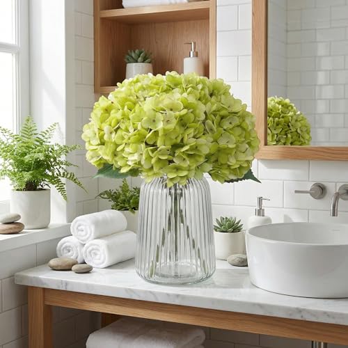 6Pcs Artificial Fake Flowers Silk Hydrangea 1 Flower Head Stem for Arrangements Wedding Bouquets Decorations Plastic Floral Table Centerpieces Home Kitchen Garden (Light Green) - color: Light Green