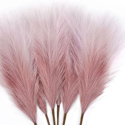 6 PCS Faux Pampas Grass Arrangement - 18"/45cm Artificial Fluffy Pompous Grass Stems for Boho Chic Home and Wedding Decor (Pink Gradient) - color: D5- Pink Gradient