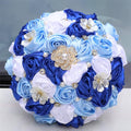 MaxxCloud 8.3‘’ Handmade Romantic Toss Bouquet for Bride Stunning Bridesmaid Brooch Wedding Bouquet with Jewelry Petals 2 Blue and White - color: 2 Blue+white, size: 8.3''/21cm
